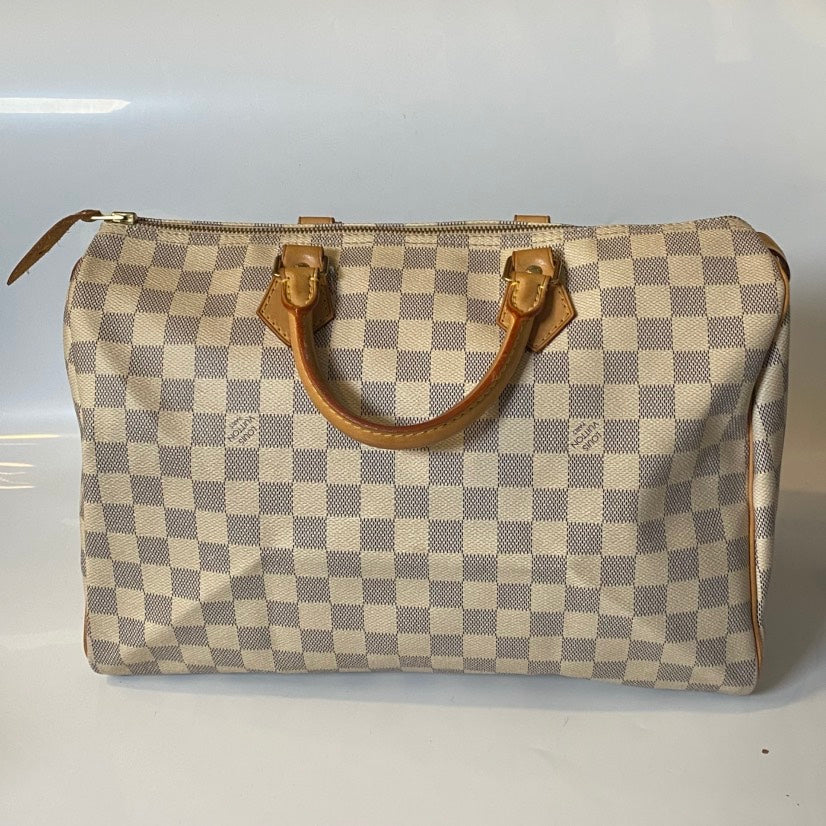 Louis Vuitton Damier Azur Speedy 30 White Satchel Bag