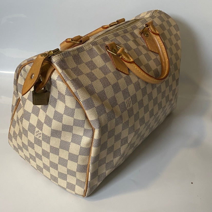 Louis Vuitton Damier Azur Speedy 30 White Satchel Bag
