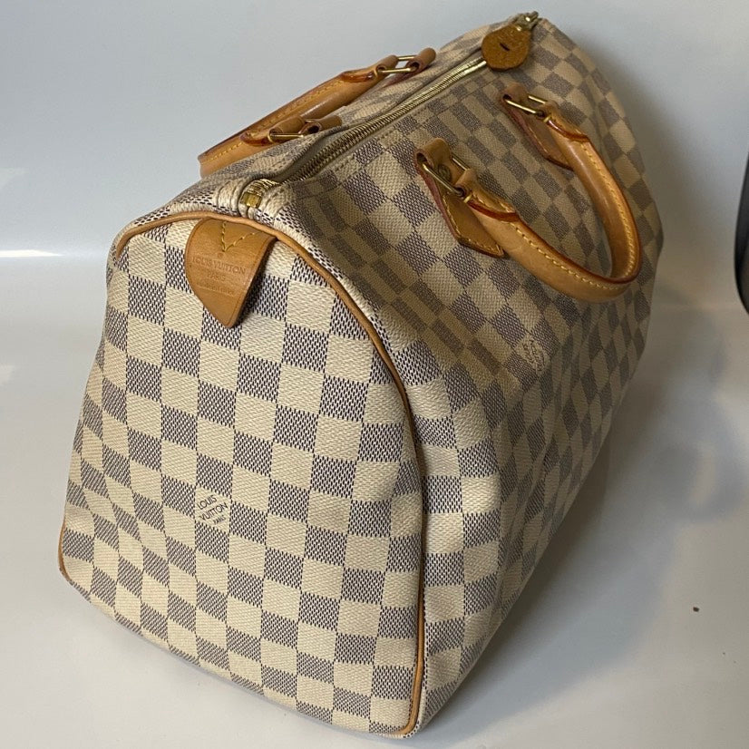 Louis Vuitton Damier Azur Speedy 30 White Satchel Bag