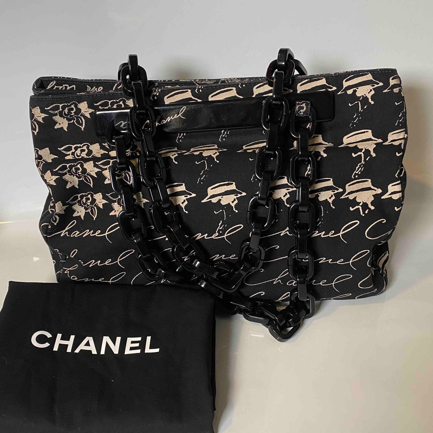 Chanel Printed Canvas Shoulder Bag Black -