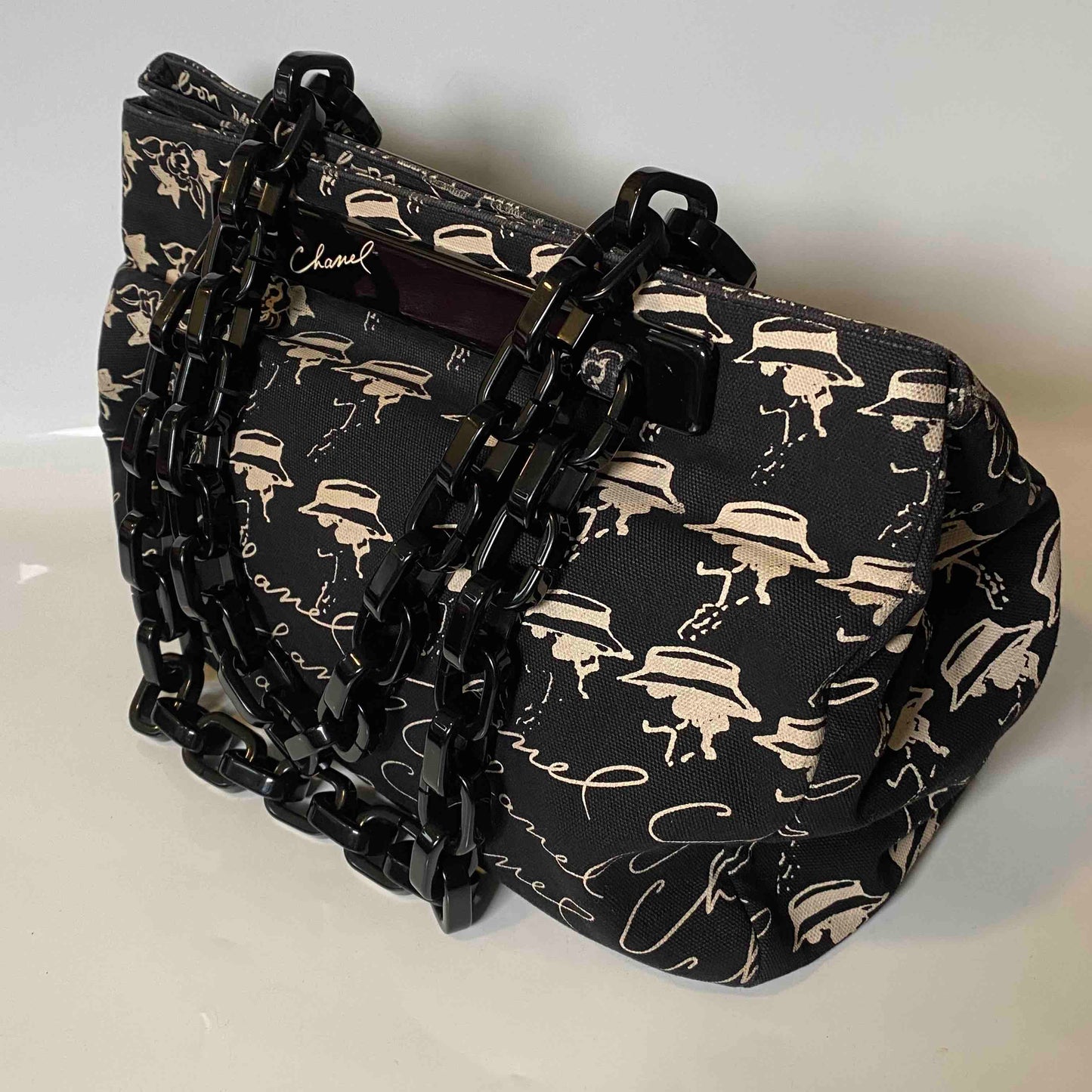 Chanel Printed Canvas Shoulder Bag Black -