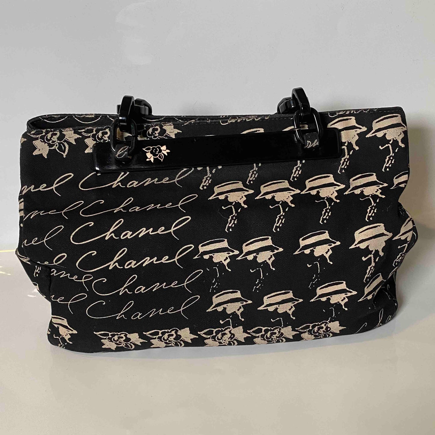 Chanel Printed Canvas Shoulder Bag Black -