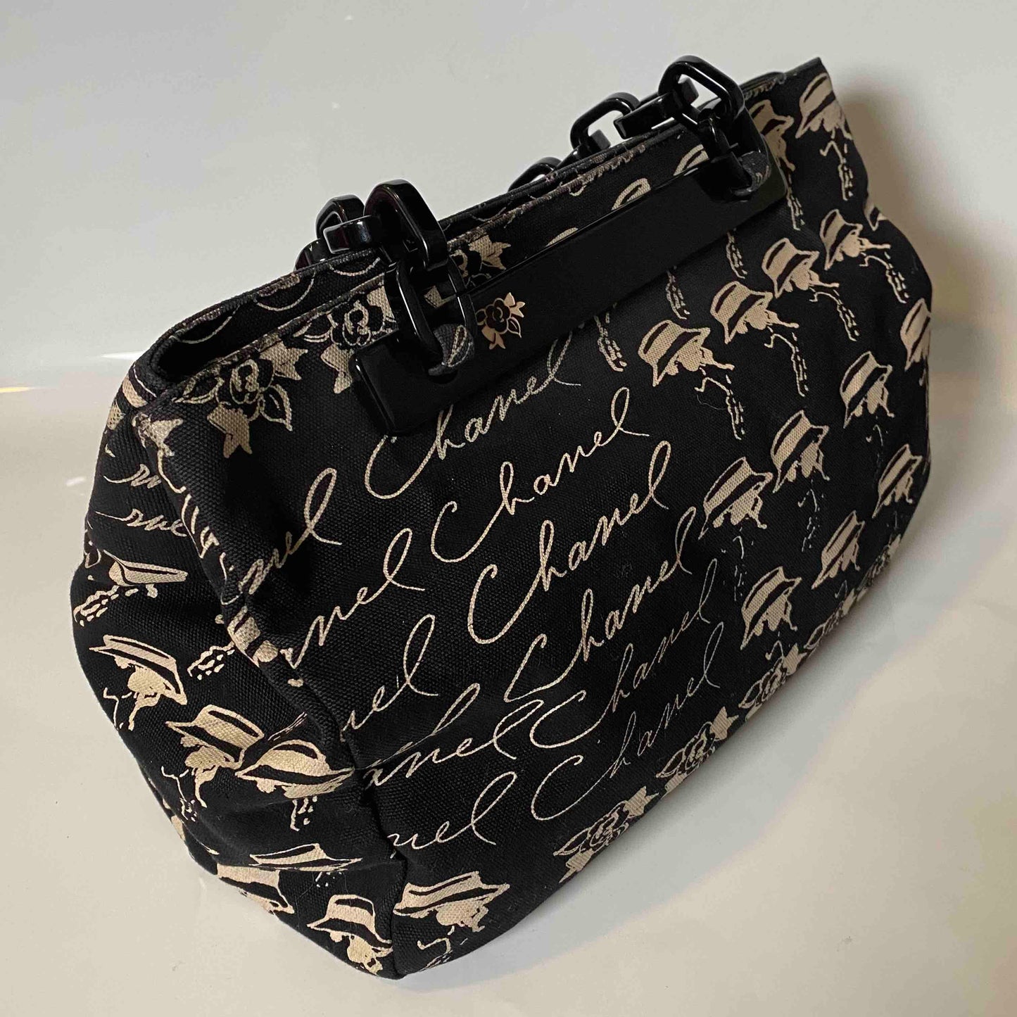 Chanel Printed Canvas Shoulder Bag Black -
