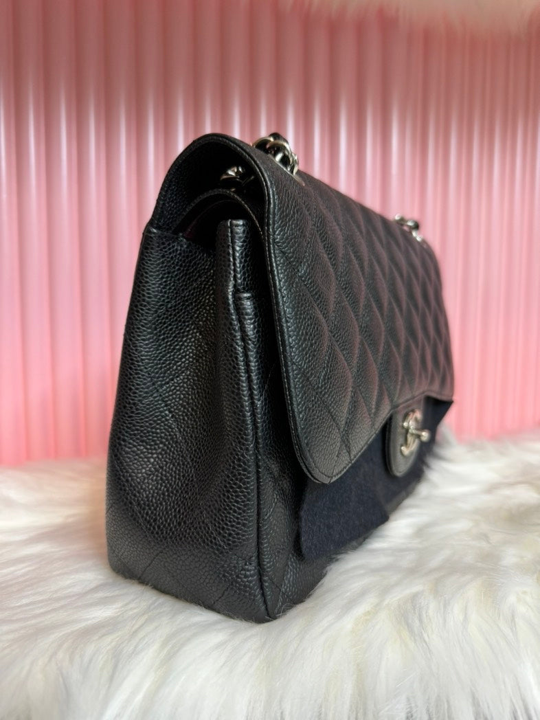 Chanel Classic Flap Cf Jumbo Caviar Leather W/ Silver Hardware