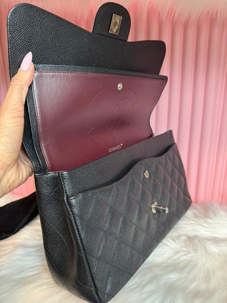 Chanel Classic Flap Cf Jumbo Caviar Leather W/ Silver Hardware
