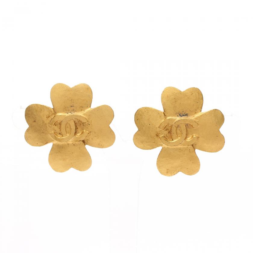 Chanel Coco Mark Clover Earrings GP Gold 95P 897584 - Condition B