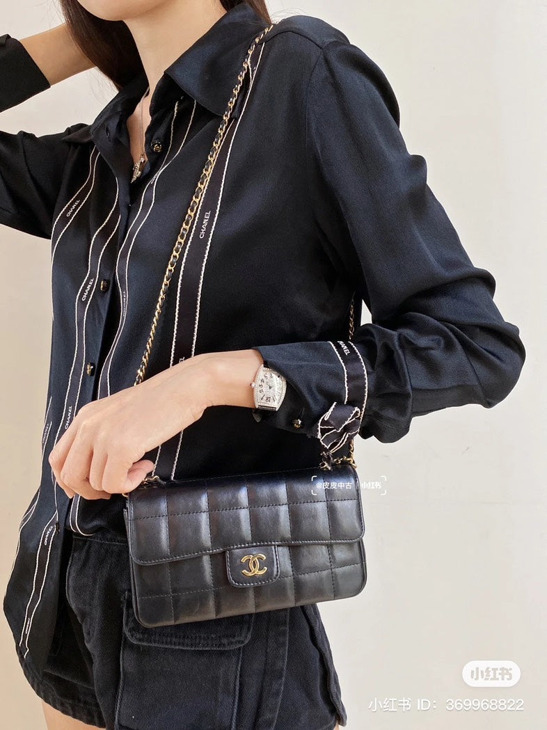 Chanel Mini Chocolate Bar CF Black Leather Crossbody Bag