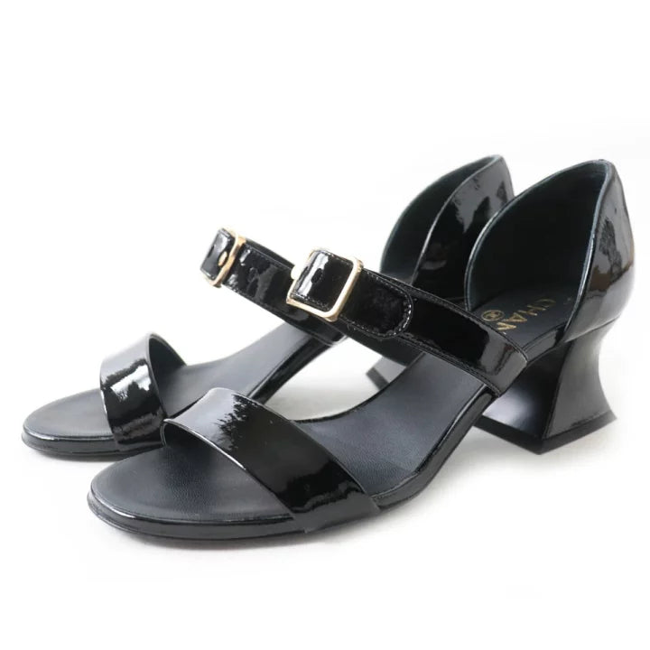 CHANEL Black Patent Leather Strappy Sandals Pre-Loved Shoes Size 37