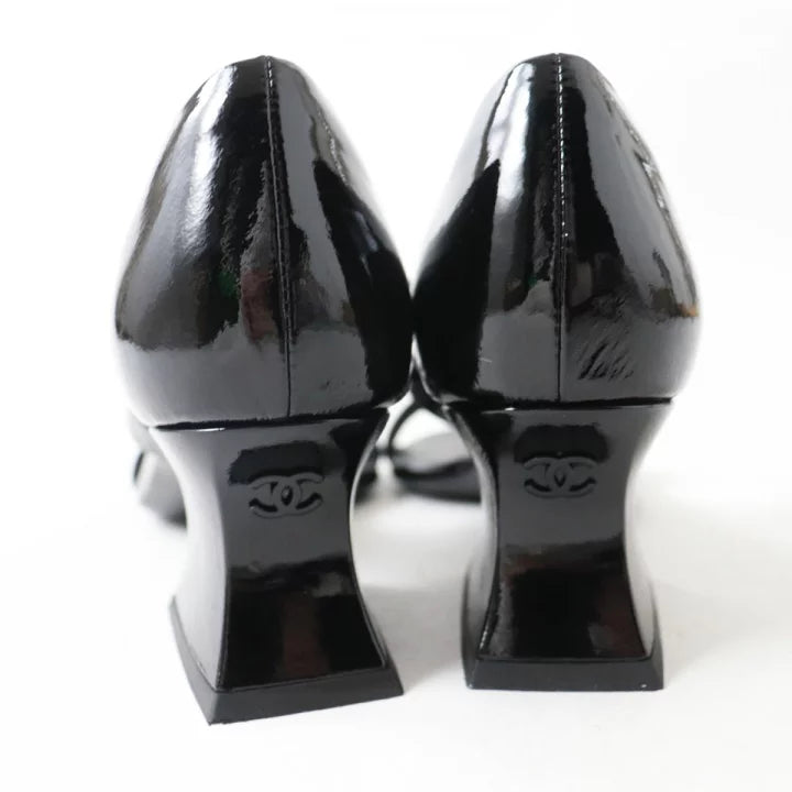 CHANEL Black Patent Leather Strappy Sandals Pre-Loved Shoes Size 37