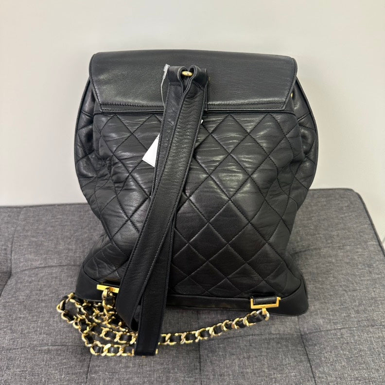 Chanel   Black Lambskin Turn-lock Chain Backpack