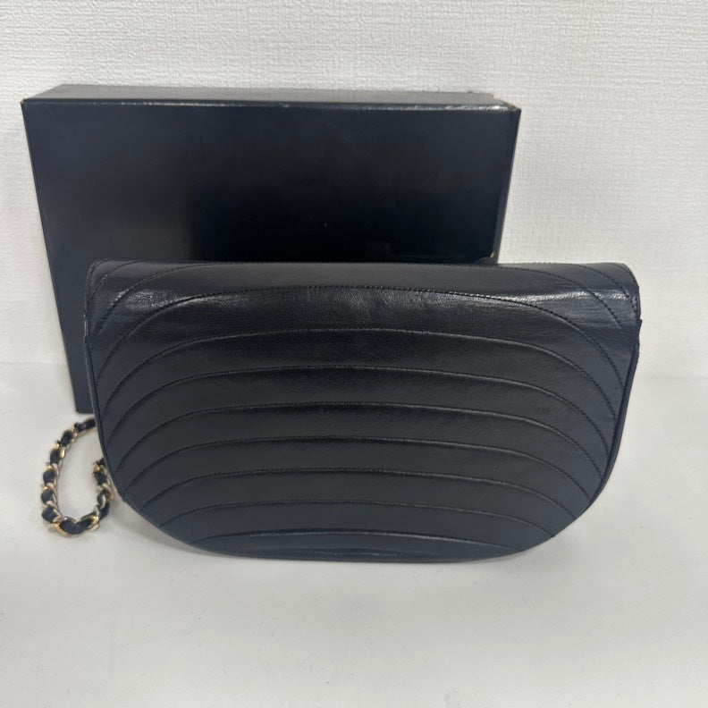 Chanel   Black Lambskin Half Moon Flap Chain Bag - Medium Size