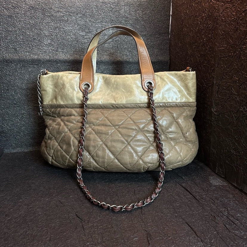 Chanel Patchwork Leather Pumpkin Bag Beige 45cm