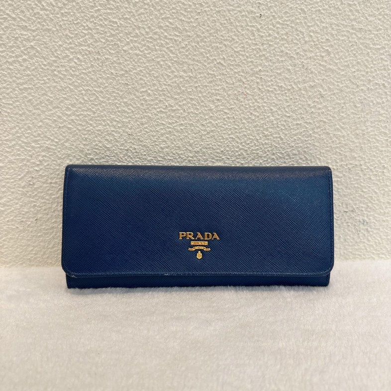 Prada Saffiano Blue Leather Bifold Wallet Medium
