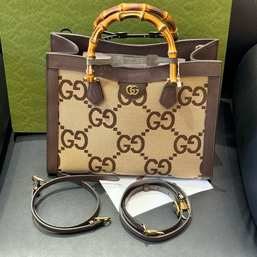 Gucci Diana Brown Canvas Bamboo Handle Tote Bag .xxcm