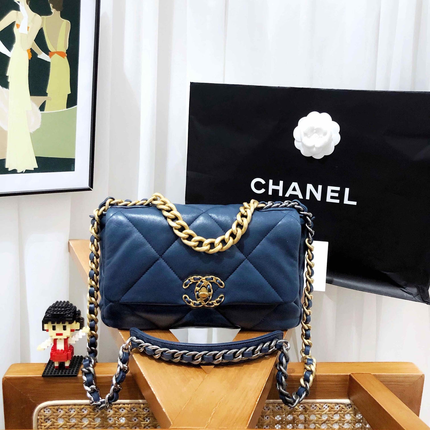Chanel 19 Bag Navy Blue Quilted Lambskin Shoulder Bag