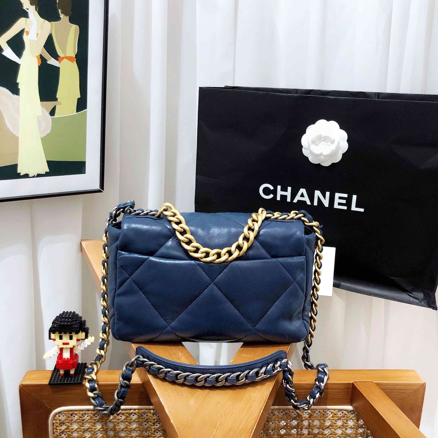 Chanel 19 Bag Navy Blue Quilted Lambskin Shoulder Bag