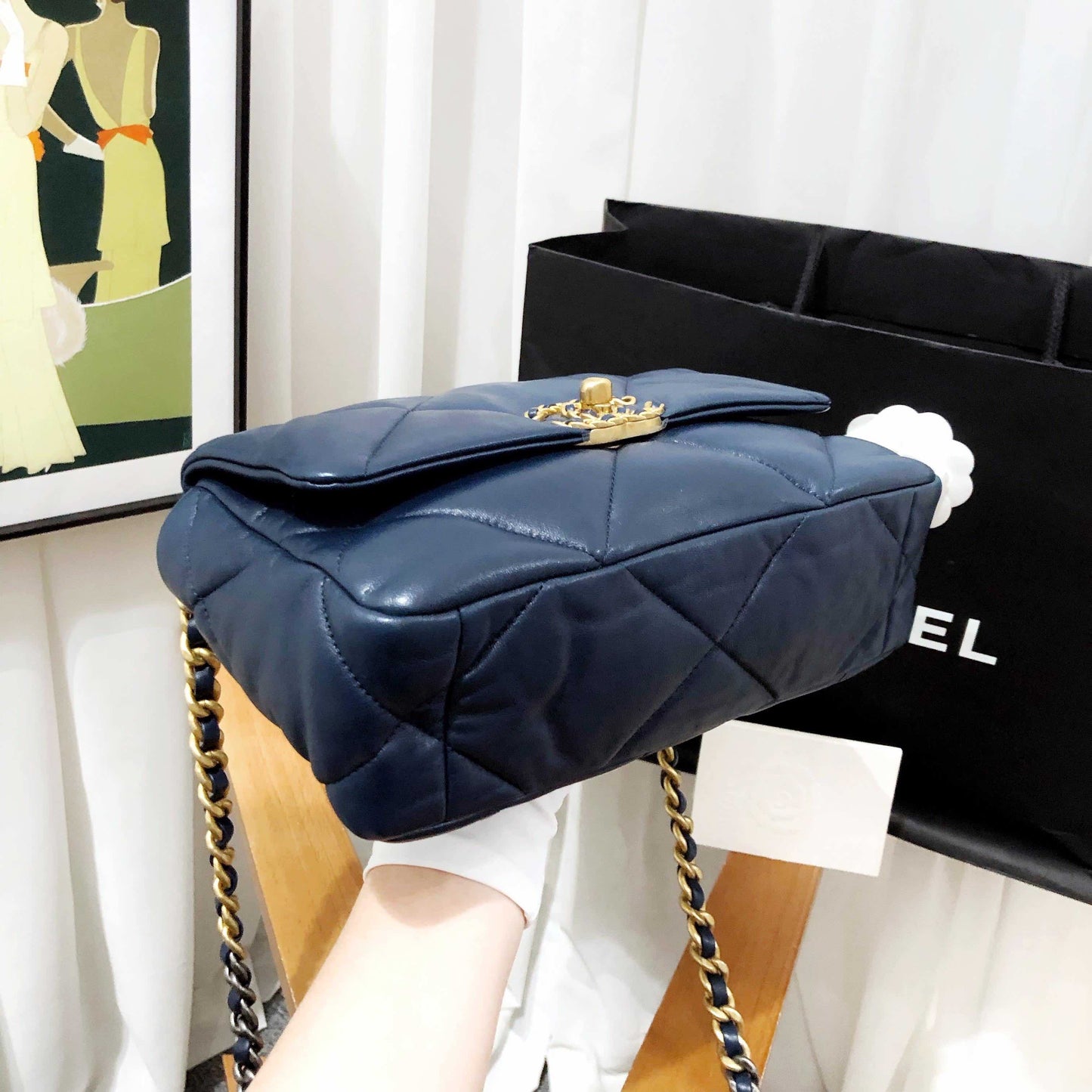 Chanel 19 Bag Navy Blue Quilted Lambskin Shoulder Bag