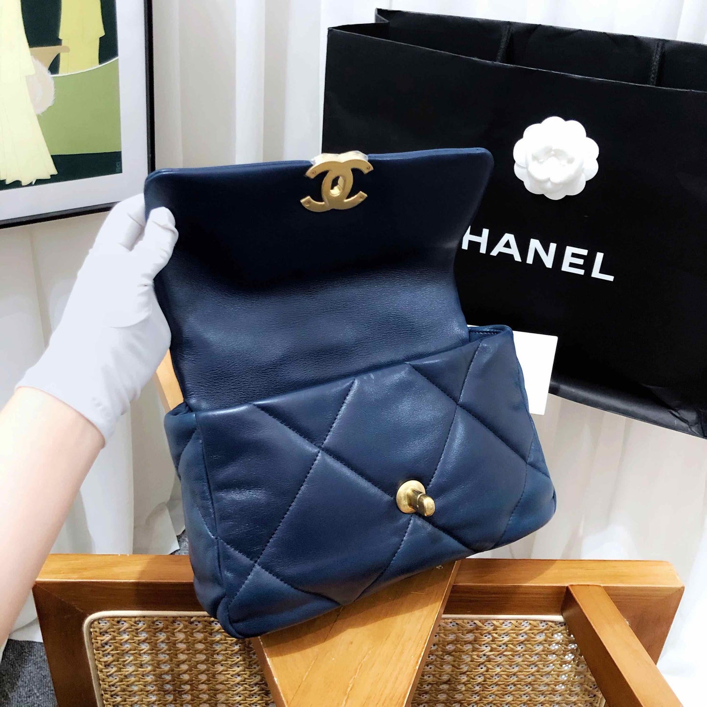 Chanel 19 Bag Navy Blue Quilted Lambskin Shoulder Bag