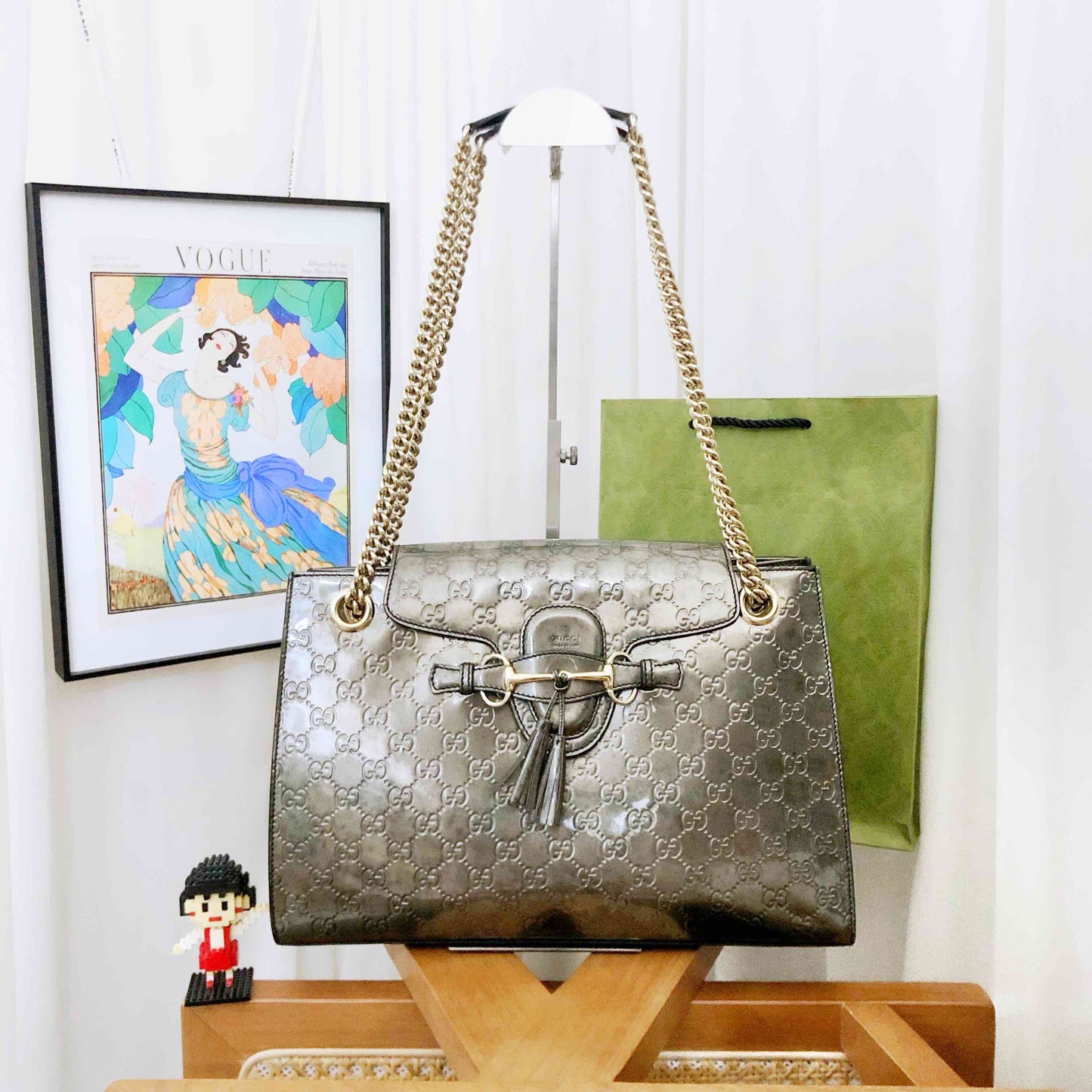 Gucci Emily Chain Bag in Silver Metallic Leather - Shoulder Bag