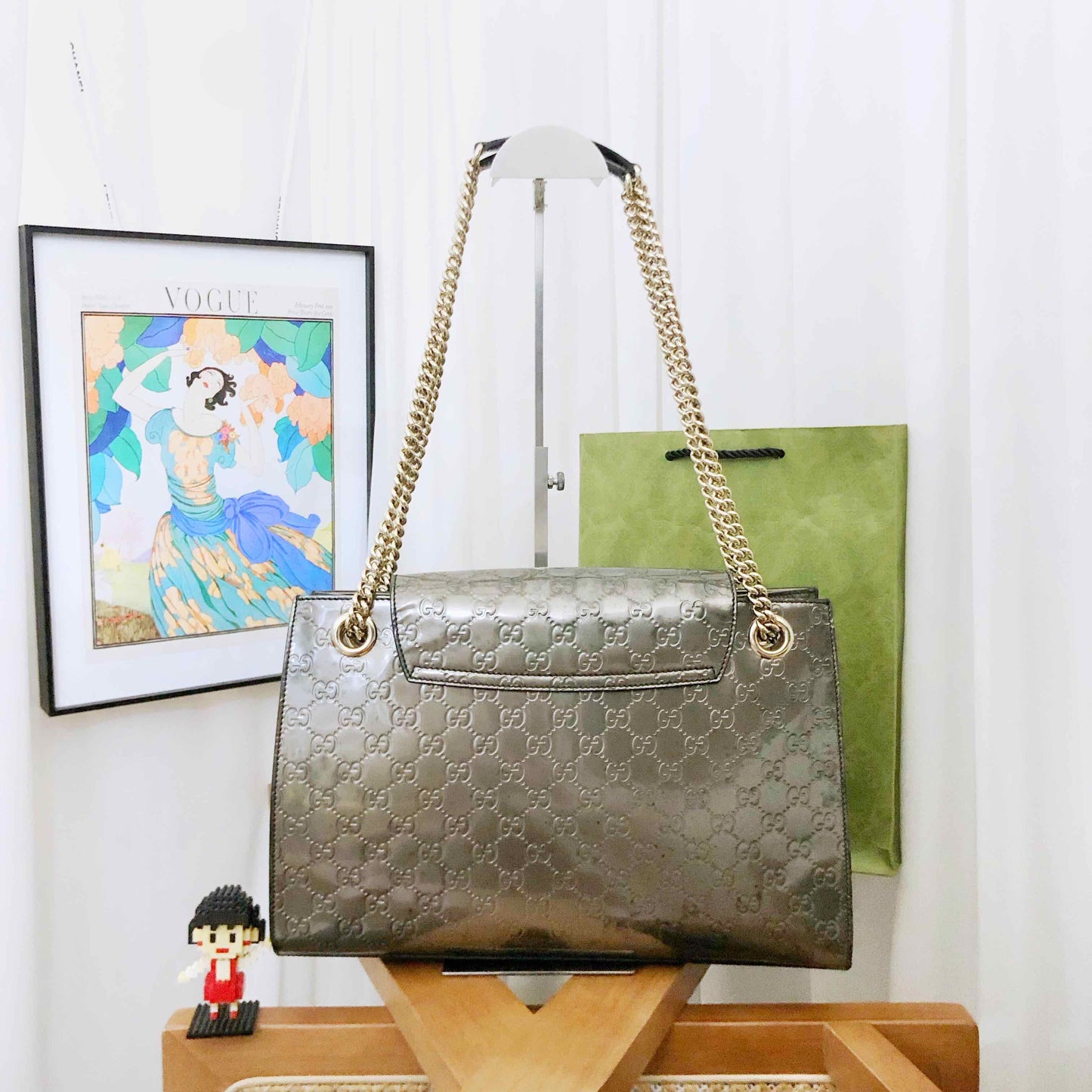 Gucci Emily Chain Bag in Silver Metallic Leather - Shoulder Bag