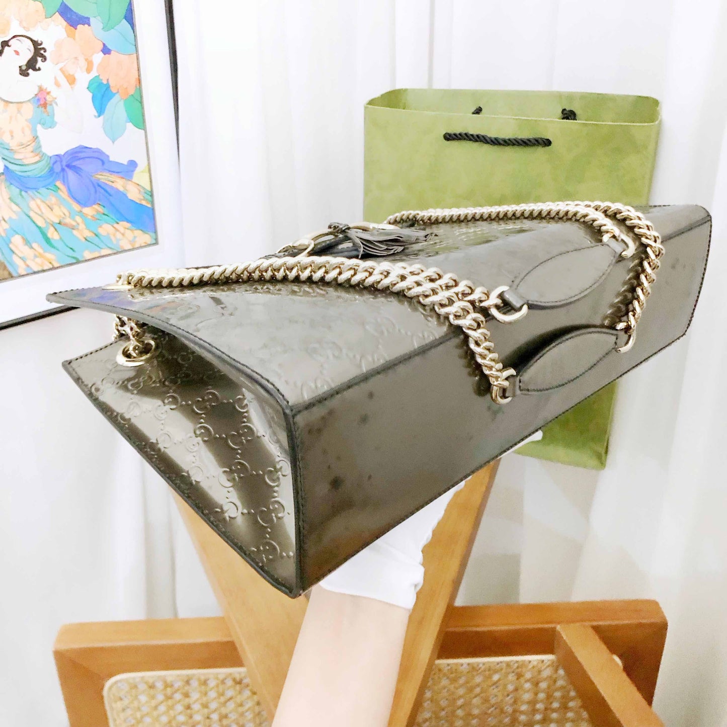Gucci Emily Chain Bag in Silver Metallic Leather - Shoulder Bag