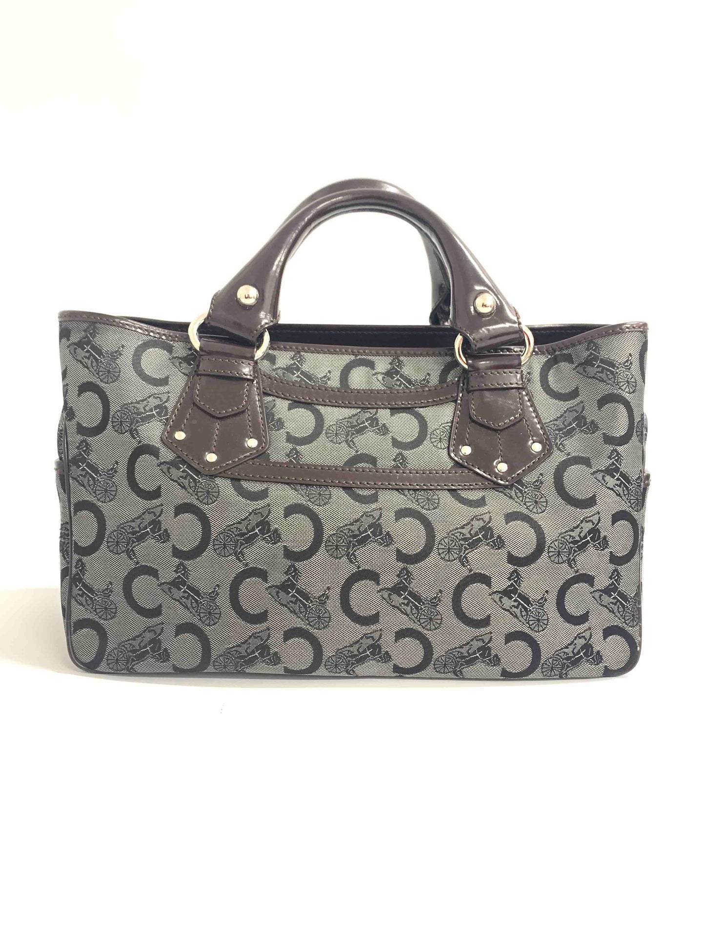 Luxury CELINE   Pattern Gray Canvas Top Handle Bag