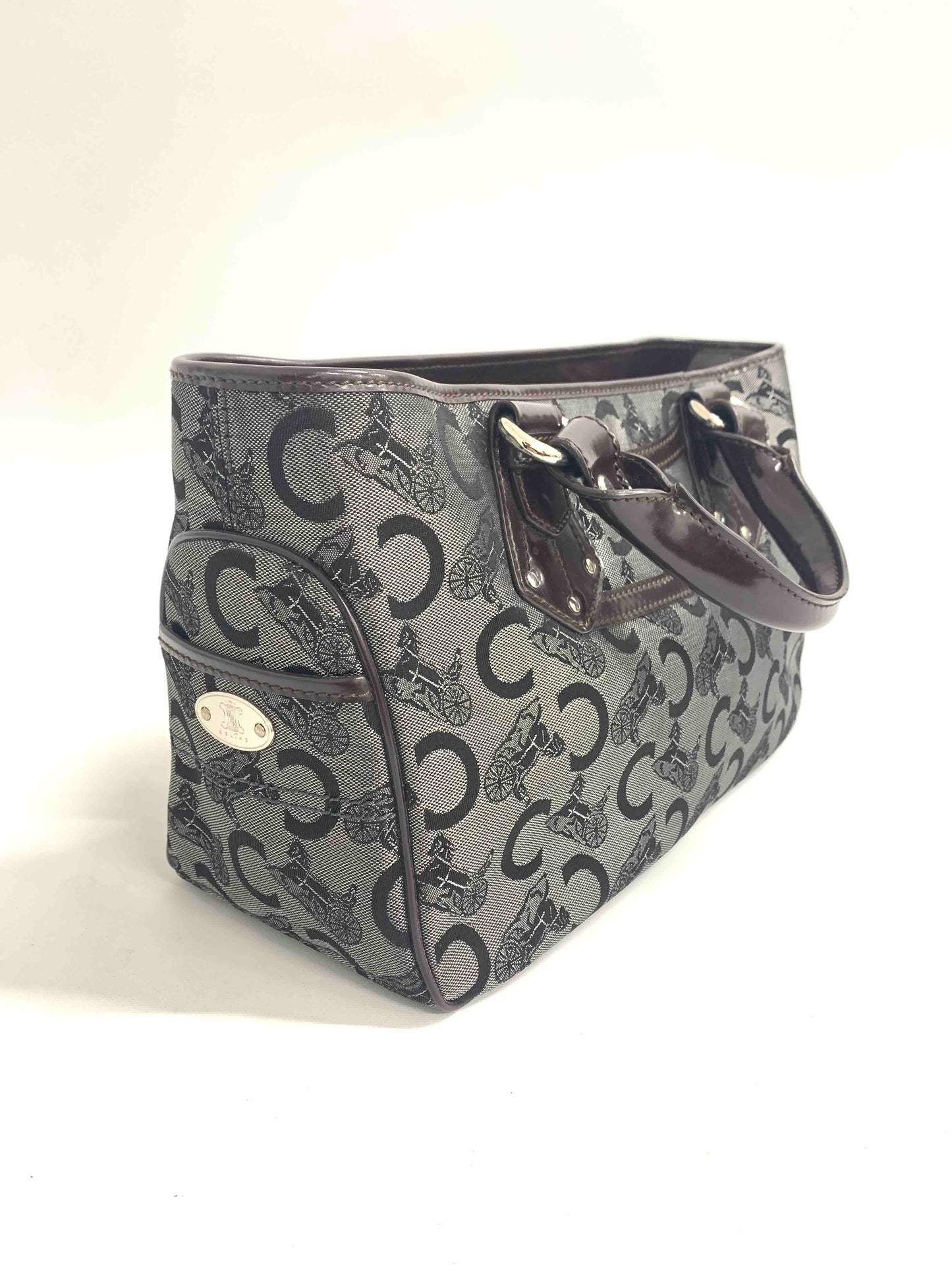Luxury CELINE   Pattern Gray Canvas Top Handle Bag