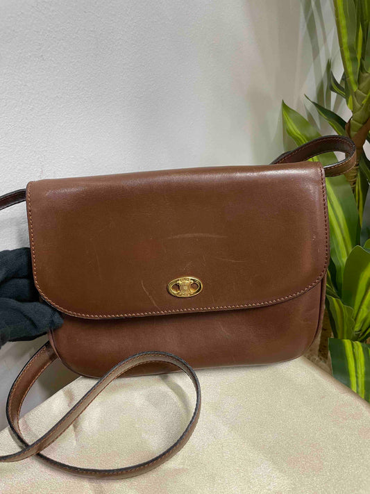 Luxury CELINE   Shoulder Bag Brown Leather