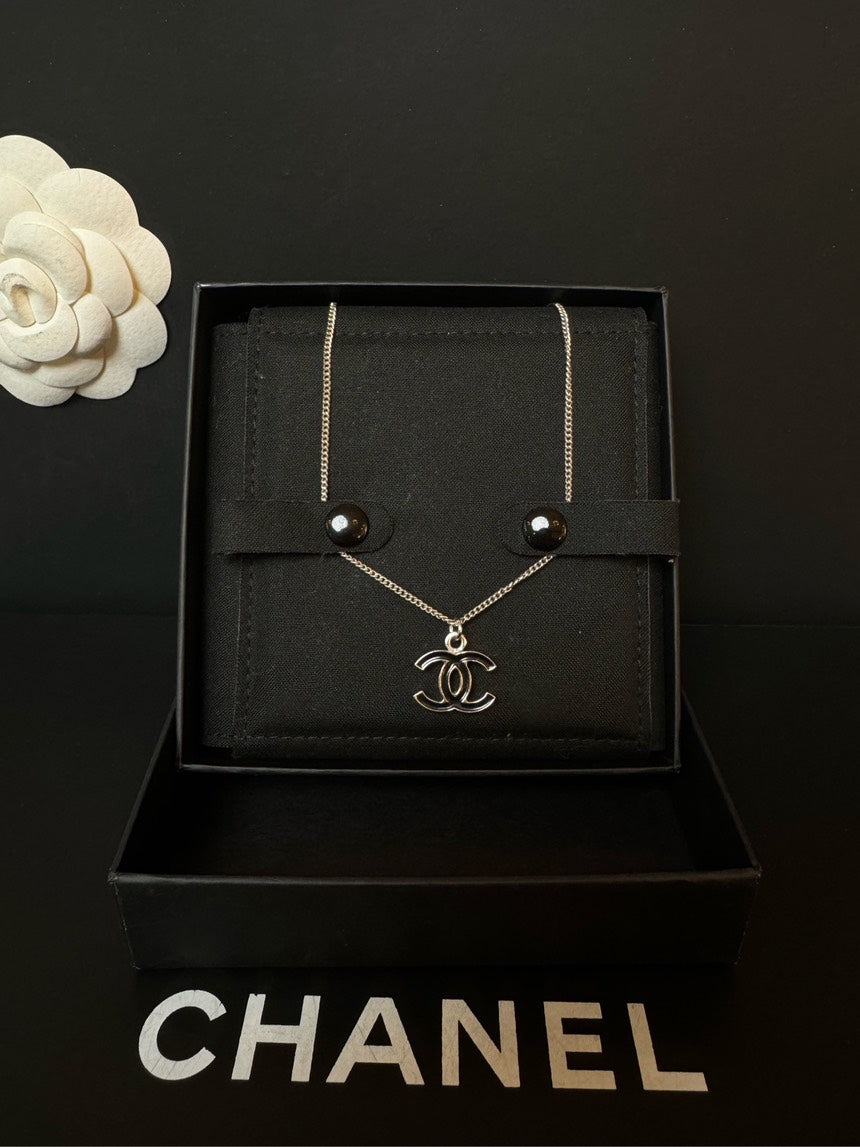 Chanel Black CC Enamel Necklace