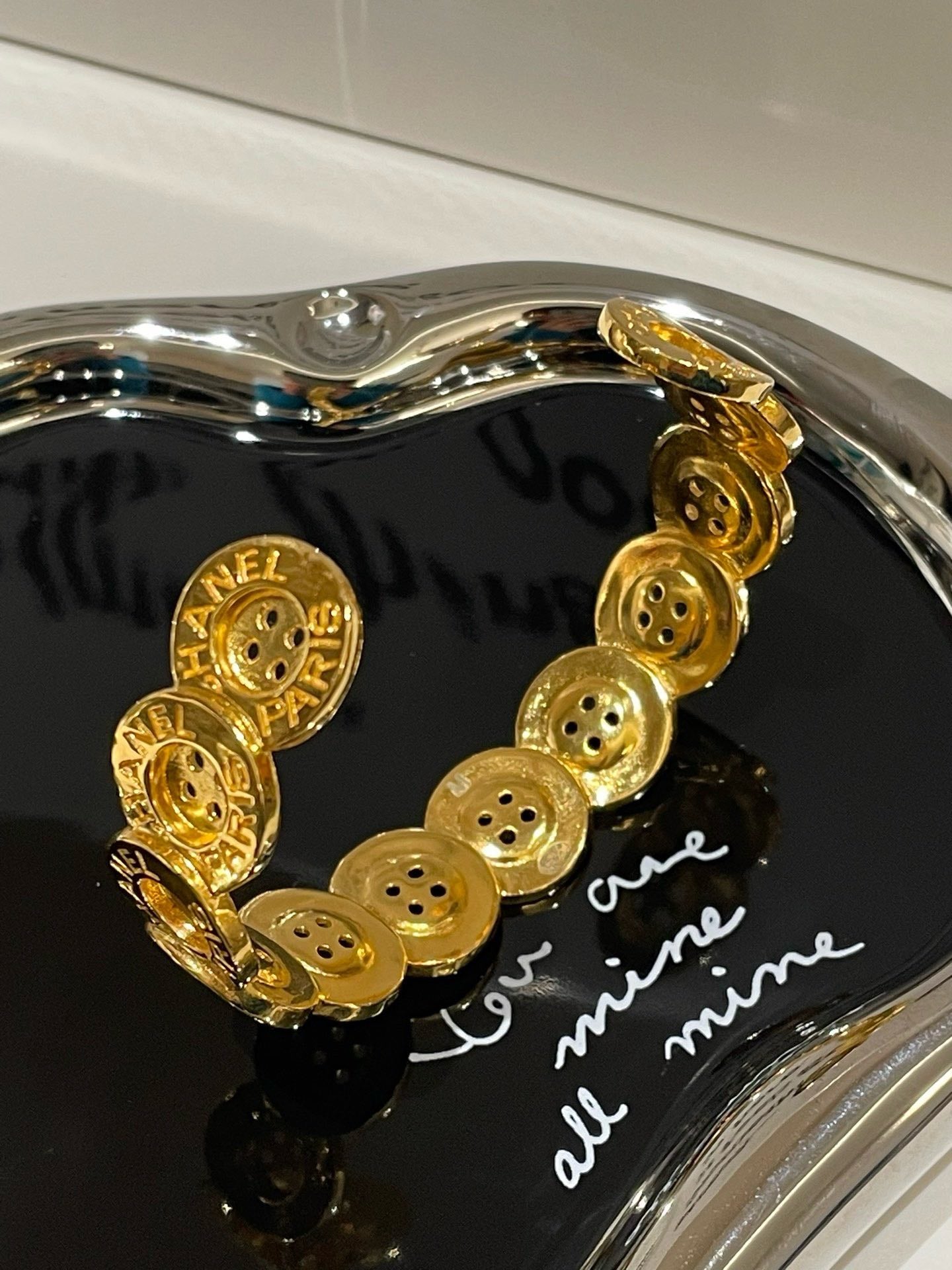 Chanel Button Bracelet Gold Charm Bracelet 17cm