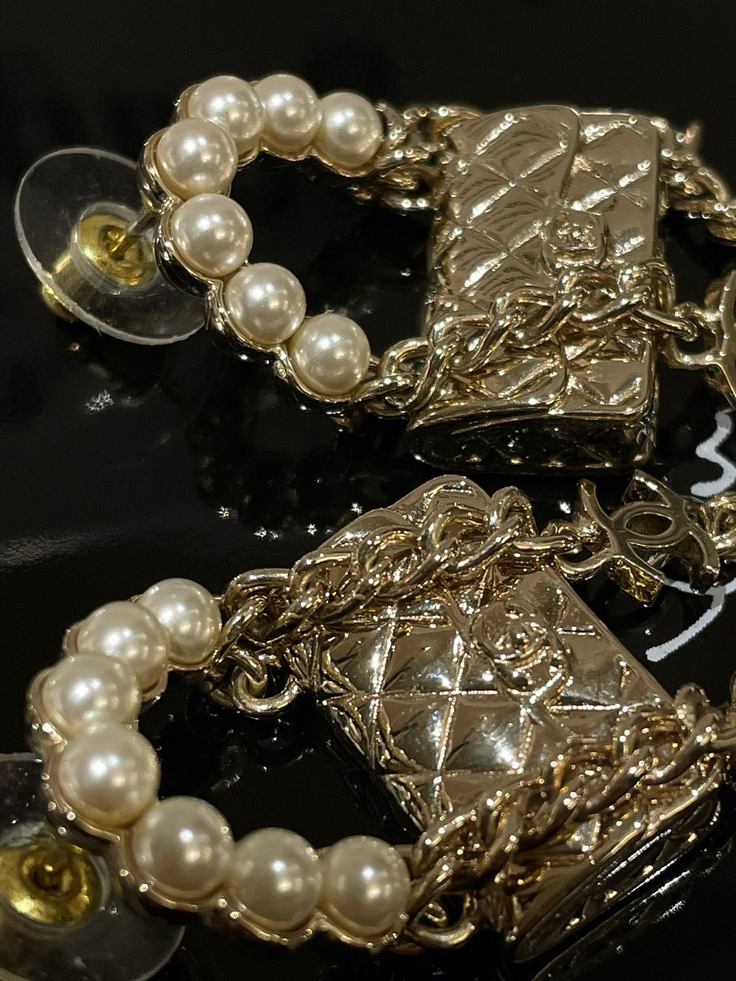 Chanel 21s CF Gold Pearl Earrings