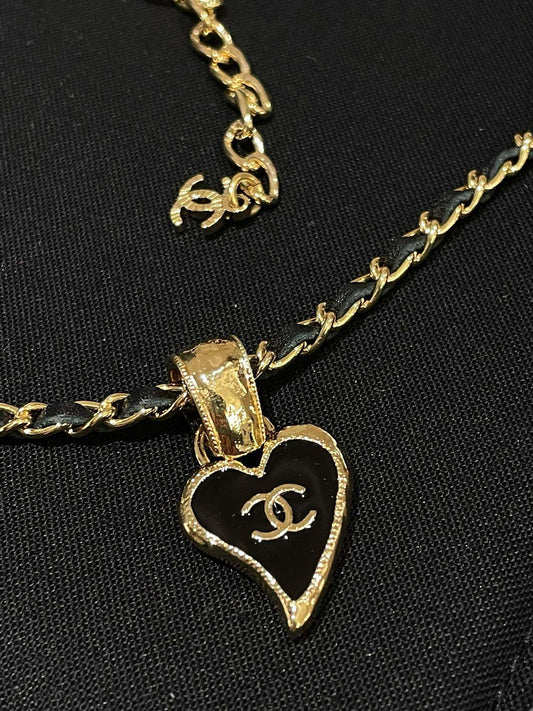Chanel 22P Heart Necklace Black Gold Pendant Necklace