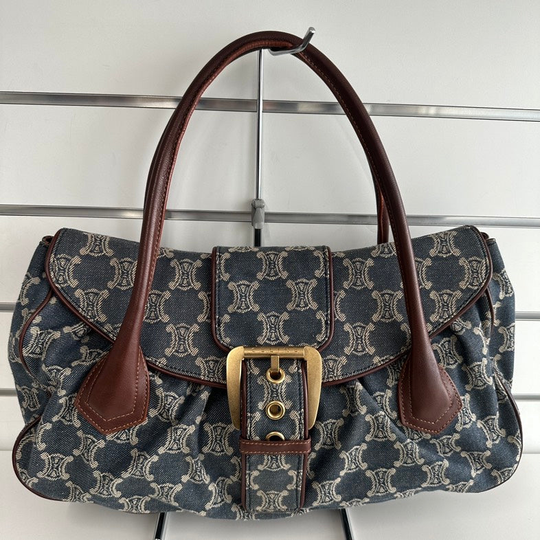 Luxury CELINE Macadam Canvas and Leather Hobo Bag in Blue -   Collection