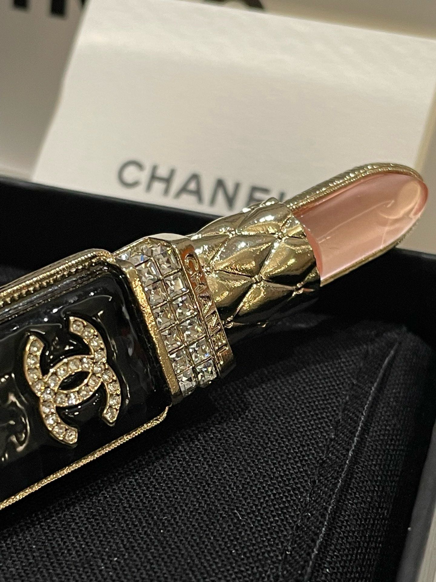 Chanel 22C Lipstick Brooch Black Pink Multicolor Jewelry