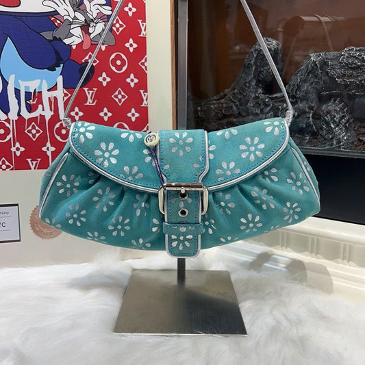 Luxury CELINE   Floral Hobo Bag in Turquoise Canvas