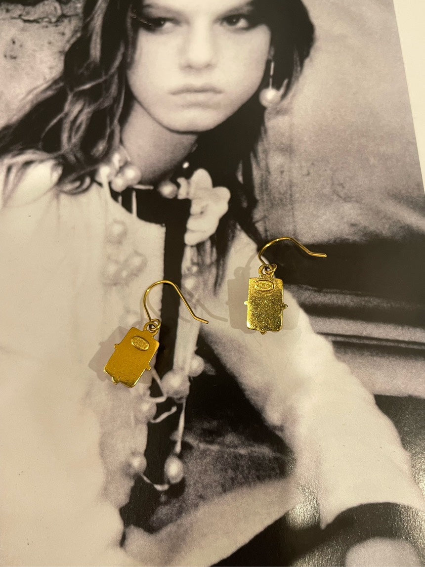 Chanel Acrylic Gold Glaze Square CC Drop Earrings
