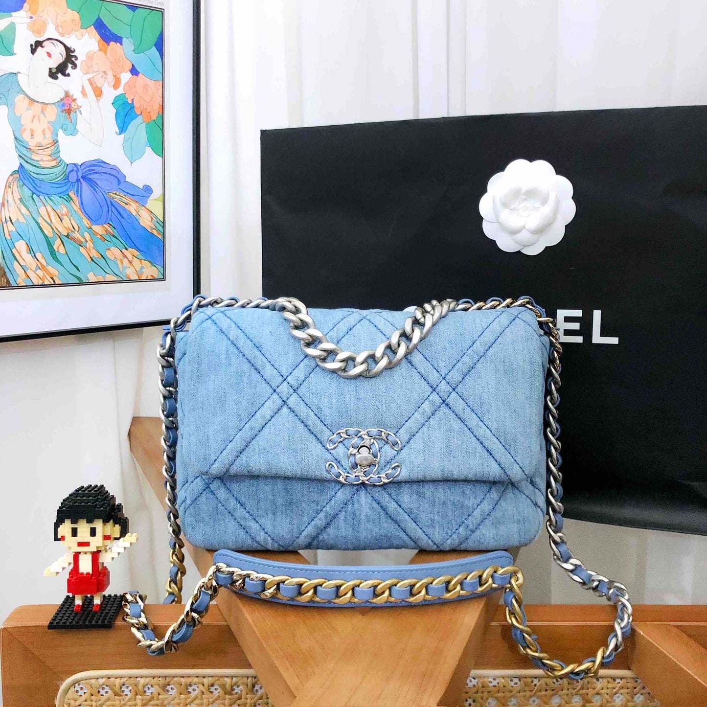 Chanel 19 Bag Denim Shoulder Bag - Blue  Designer Handbag