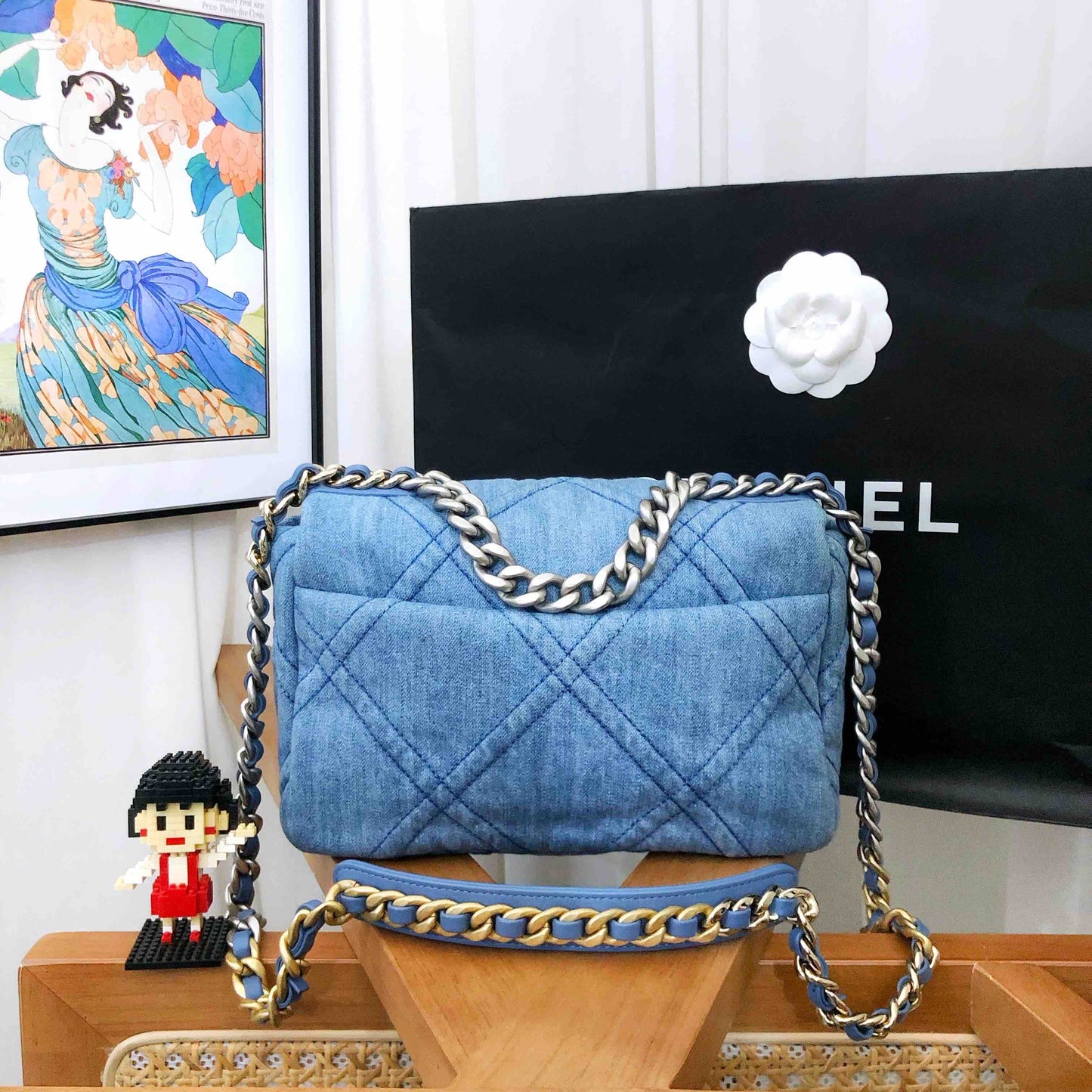 Chanel 19 Bag Denim Shoulder Bag - Blue  Designer Handbag