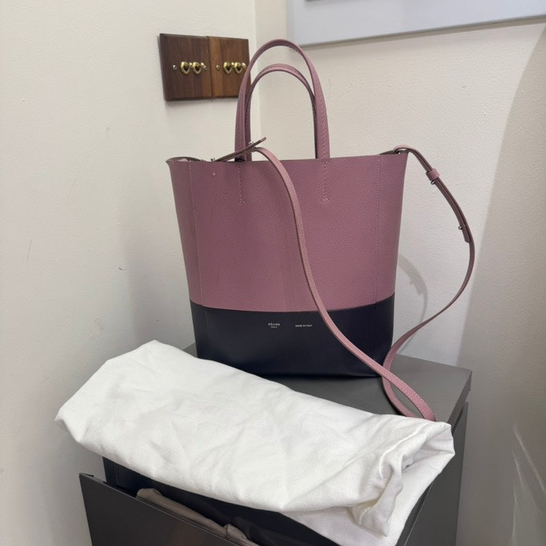 Luxury CELINE  Vertical Cabas Tote in Pink and Black Leather Tote Bag