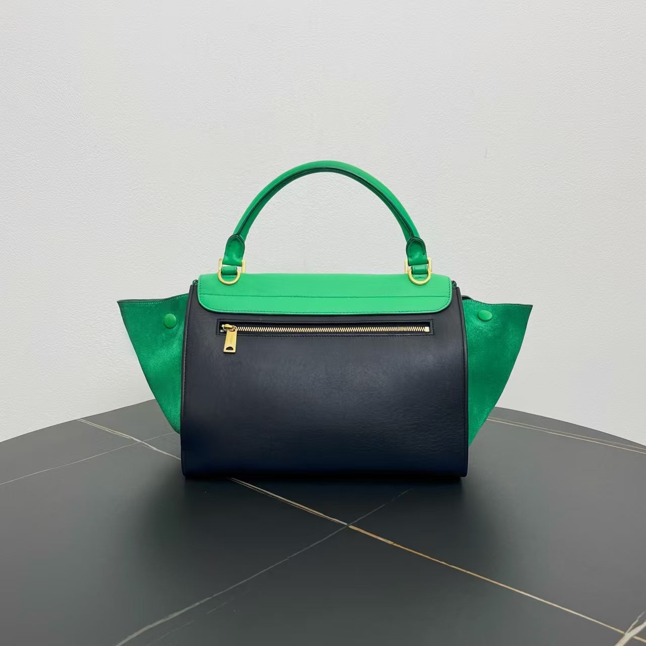 Luxury CELINE  Two-Way Bag in Green and Black Suede and Leather - Shoulder Bag