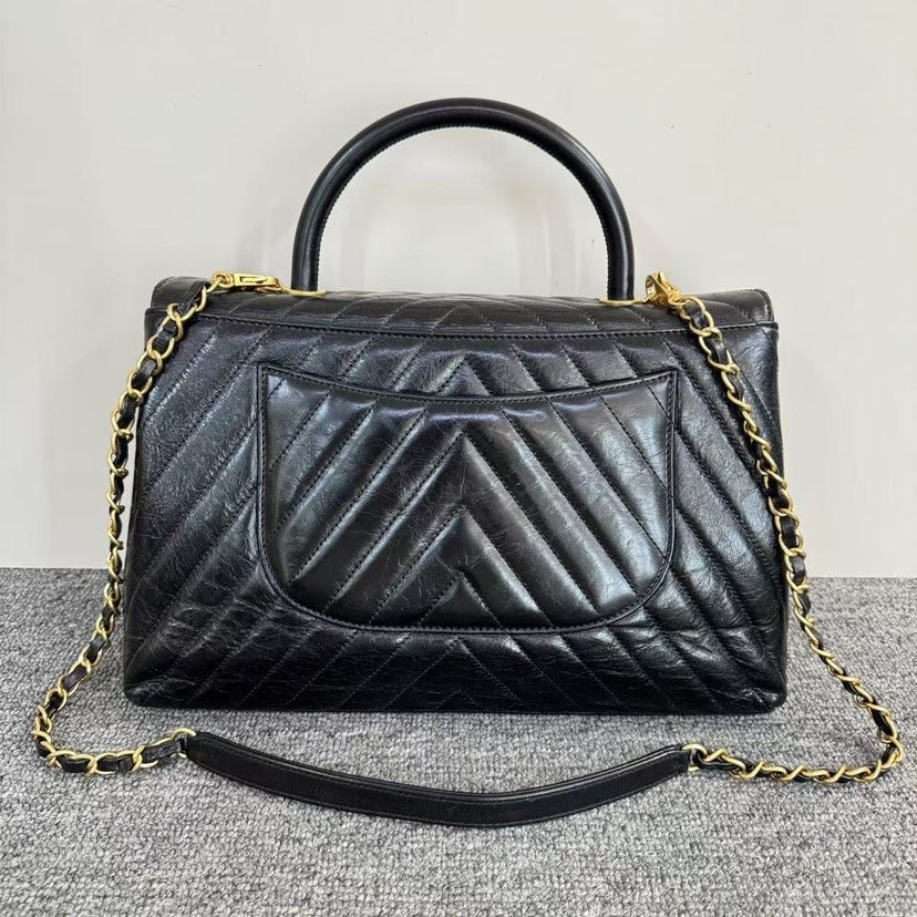 Chanel Coco Handle Bag Black Leather Satchel/Top Handle Bag
