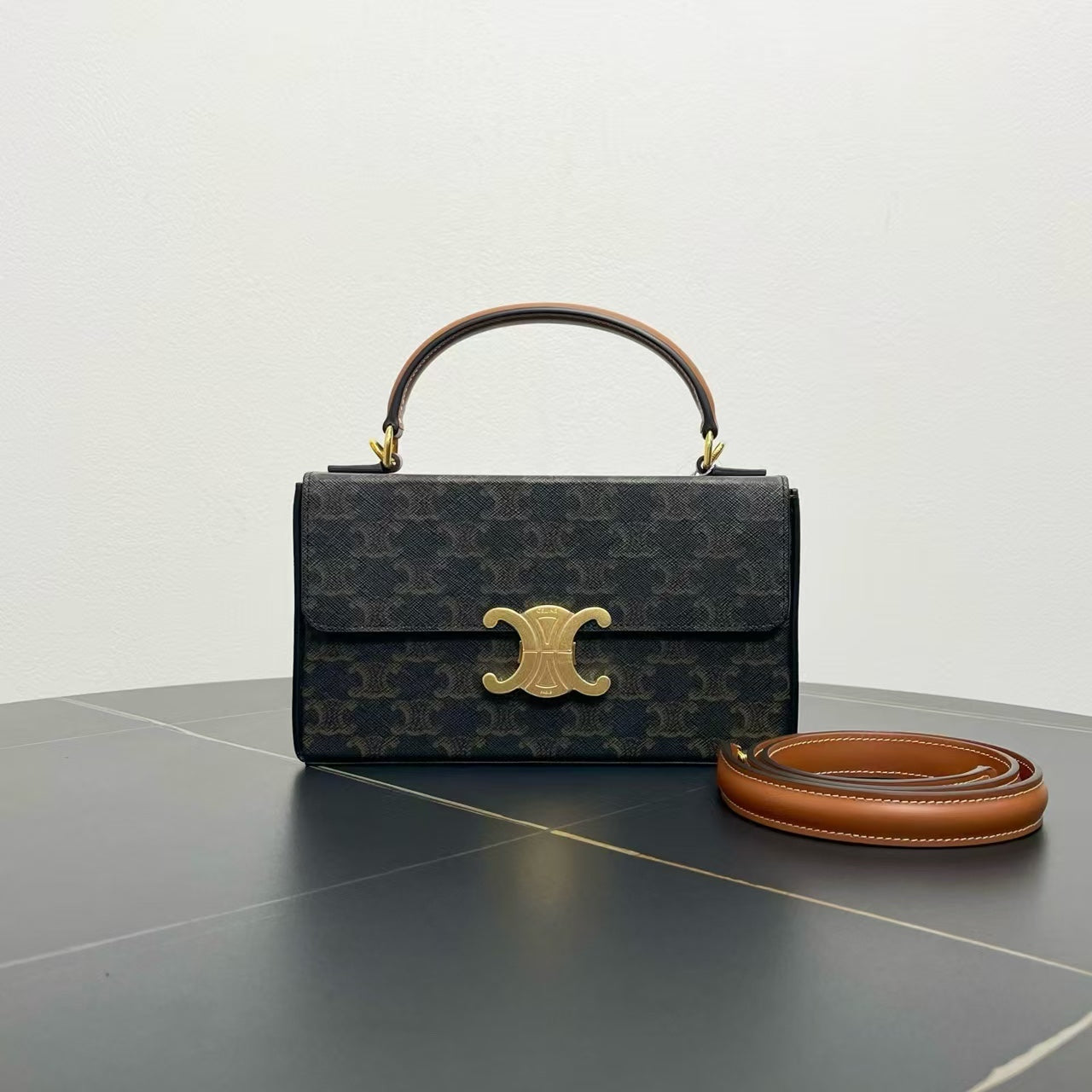 Luxury CELINE Triomphe Canvas Black Two-Way Bag