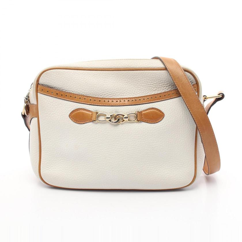 Luxury CELINE Shoulder Bag Leather Off White Brown 959214
