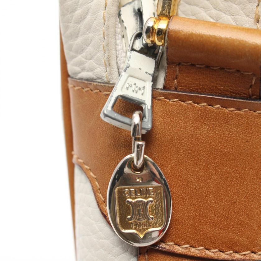 Luxury CELINE Shoulder Bag Leather Off White Brown 959214