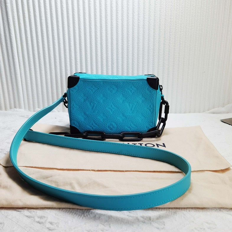 Louis Vuitton Mini Soft Trunk Bag in Turquoise Leather Crossbody Preloved