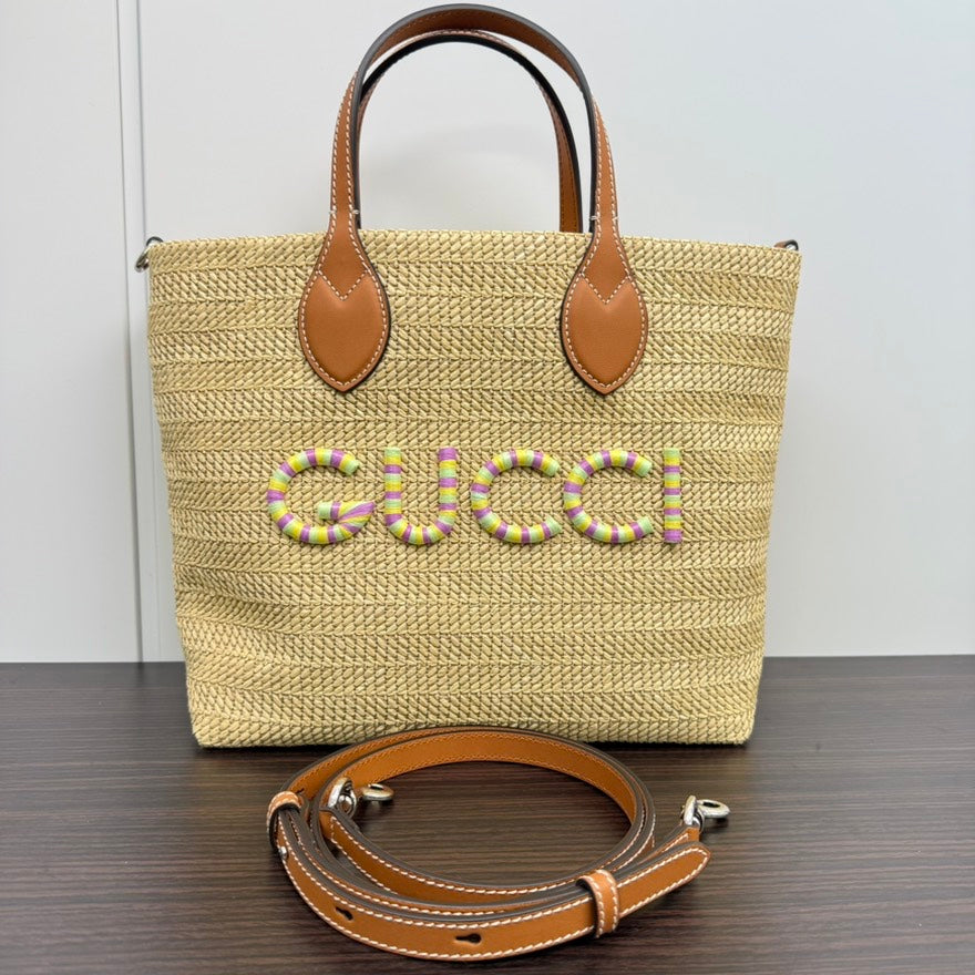 Gucci Straw Leather Beige -Way Tote Bag LB