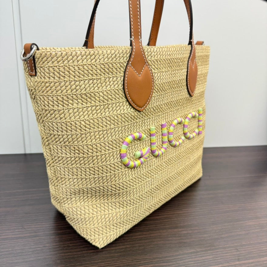 Gucci Straw Leather Beige -Way Tote Bag LB