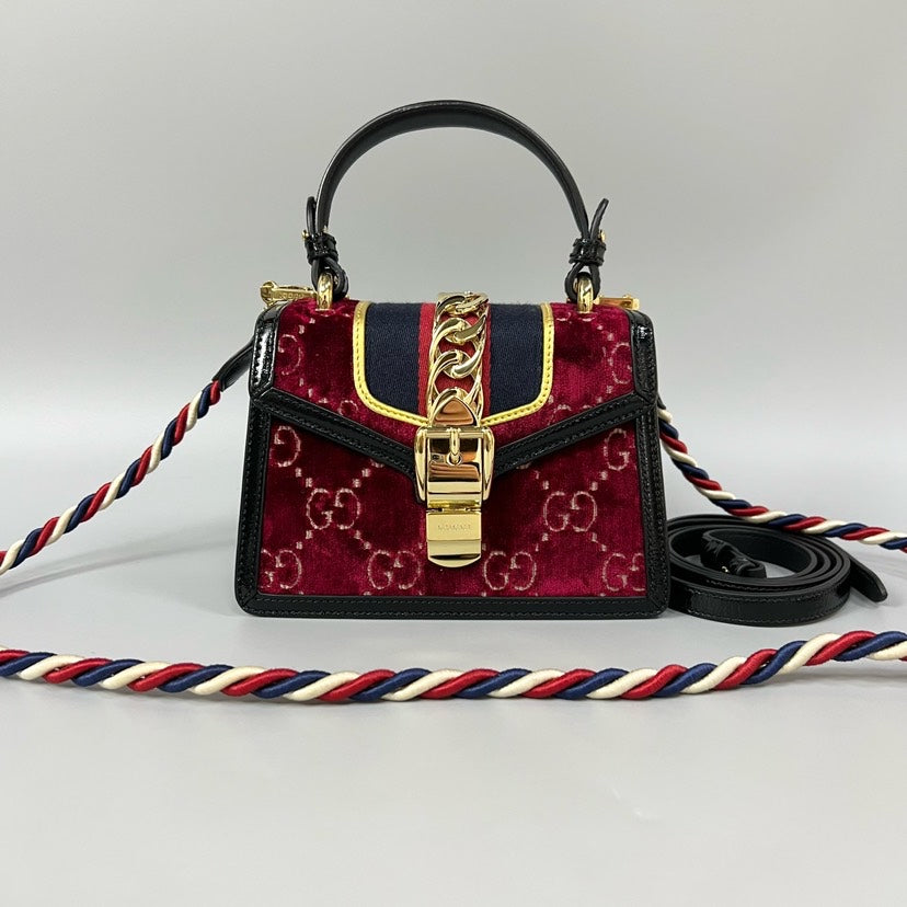 Preloved Gucci Sylvie Velvet Red Mini Crossbody Bag XJ0866