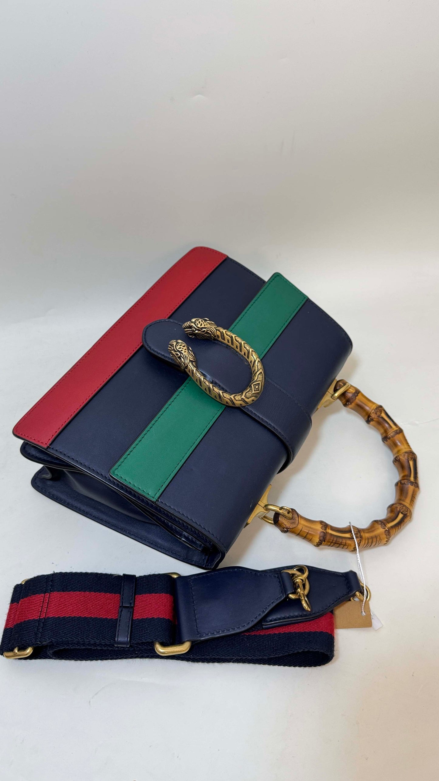 Gucci Dionysus Bamboo Handle Bag in Navy Leather