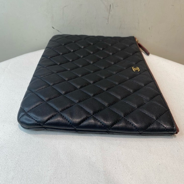 Chanel Quilted Black Leather Pouch Handbag